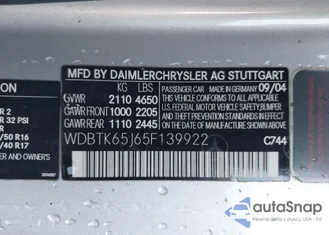 2005 Mercedes-Benz Clk 320 from USA, damaged, VIN WDBTK65J65F139922